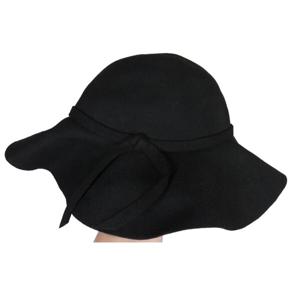 Bienvenu Women's Black Wool Wide Brim Floppy Hat NEW - Picture 9 of 12